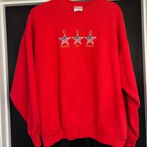 Vtg embroidered Red USA Sweatshirt with Star Design
